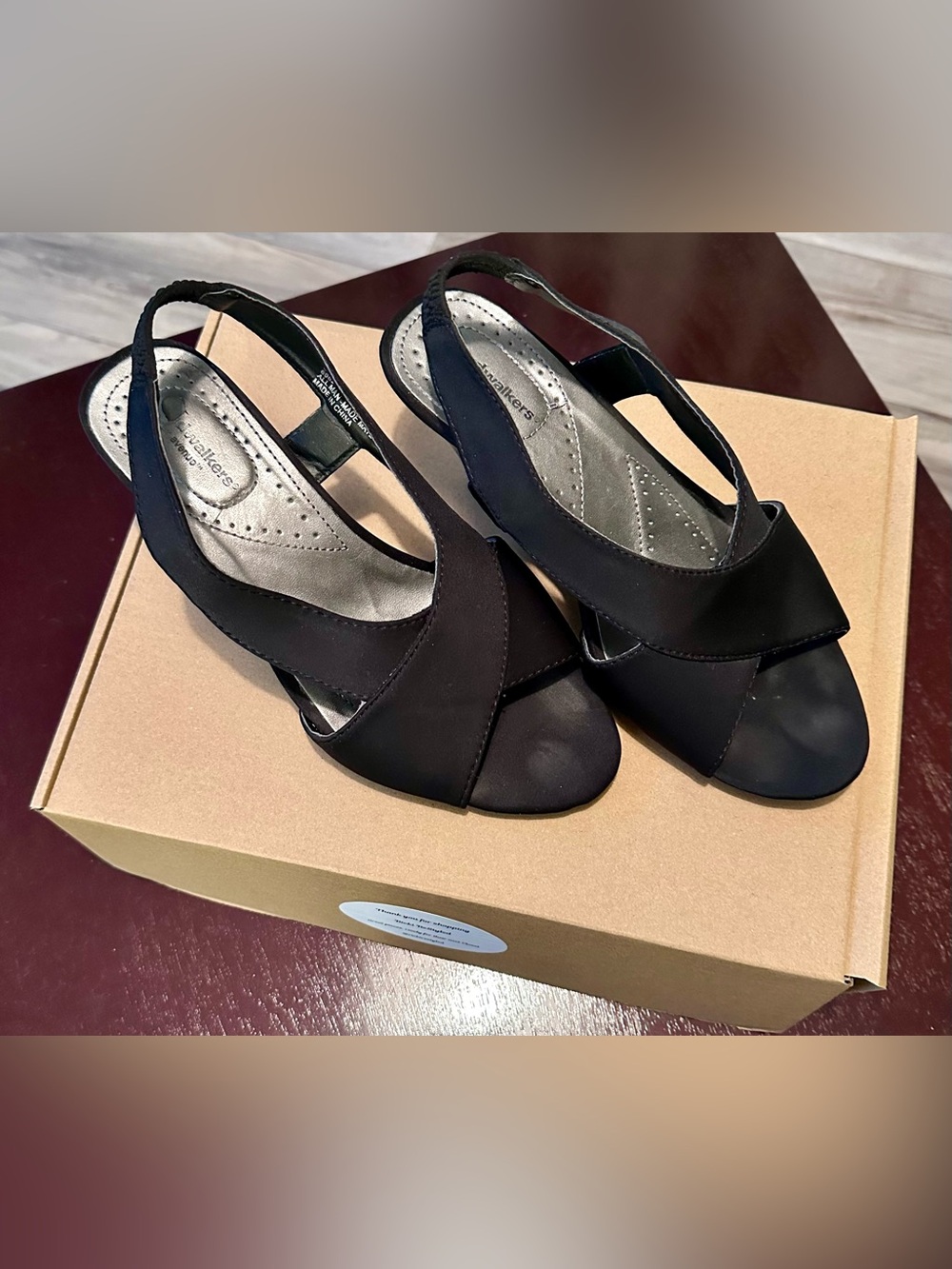 Cloudwalkers by Avenue Black Slingback Block Heel Sandals Women’s 8W